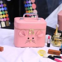 双层化妆包大容量多功能可爱便携旅行护肤品收纳盒防水手提化妆箱 【单箱】浅粉小号