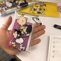 ins款可爱卡通史努比短款零钱包女日系多功能按扣式三折PU卡包 pvc史努比零钱包