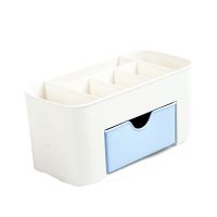 桌面化妆品收纳架护肤品高款双层收纳箱抽屉首饰收纳盒梳妆台置物 小号单抽屉[北欧蓝]/收藏领奖励