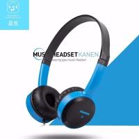 卡能 耳机头戴式K歌带麦耳机跑步游戏男女通用时尚线控耳机 蓝色