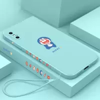 苹果x手机壳iPhonexr女神款xs全包防摔xsmax液态硅胶潮牌薄保护套 淡青色-开心叮当(送挂绳) 苹果X/Xs通