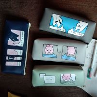 拼接小清新透明笔袋女韩版中学生大容量文具盒女简约初中生铅笔袋 卡通猫皮质笔袋 单笔带