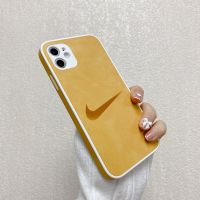 小勾iPhone11手机壳苹果12pro皮质xs max肤感xr简约7/8plus女新款 黄底 耐克勾 11pro