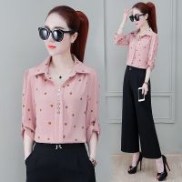 雪纺衬衣女气质上衣夏季新款碎花宽松显瘦遮肚子洋气时髦白色衬衣 粉色 S 89斤以下