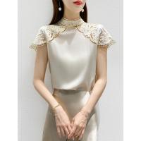 重工刺绣雪纺衫短袖女2021夏季新款遮肚子显瘦上衣洋气气质小衫 白色 S