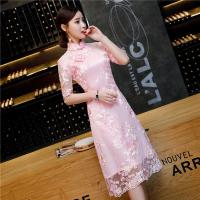 改良旗袍2021新款女夏季日常礼服中长时尚少女年轻款小香风连衣裙 粉色长款 S