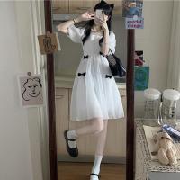 初恋裙复古温柔风方领泡泡袖白色裙子女夏学生茶歇法式桔梗连衣裙 白色 XS (建议65-80斤)