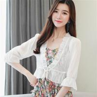 超仙雪纺小披肩女夏季薄款开衫外搭白色短款小外披配吊带裙子罩衫 白色 S