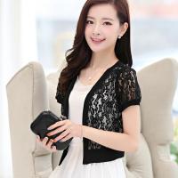 防晒衣蕾丝小披肩短款女2021夏季镂空开衫七分袖薄外套百搭空凋衫 蕾丝披肩[黑色短袖] M