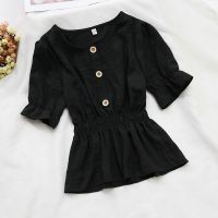 夏装2021新款女短袖雪纺衫甜系上衣百搭收腰显瘦洋气小衫女士衬衣 黑色 S 80-98斤