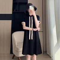 赫本风连衣裙女夏2021新款欧货时尚宽松显瘦a字娃娃领百褶小黑裙 黑色(好质量 不起球) S(建议80-100斤)