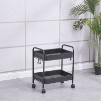 宜家同款厨房架子置物架家用可移动落地多层小推车果蔬菜收纳架子 经典黑[升级加厚款]二层