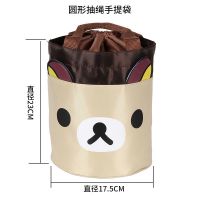 加厚防水便携卡通饭盒袋方形手提袋子学生便当包外出手拎妈咪包包 （圆形手提袋）轻松熊