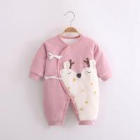 婴儿连体衣棉衣春秋冬季外穿保暖加厚男女宝宝新生儿衣服0到3个月 粉红色 无骨纯棉 52 建议新生儿