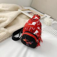 可爱卡通兔子儿童包包腰包韩版时尚潮小孩斜挎包宝宝休闲帆布胸包 胸包恐龙红色