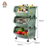 置物架带轮落地厨房多层菜架子水果蔬菜收纳筐家用塑料玩具收纳筐 绿色 三层