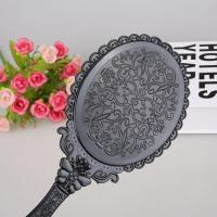 创意复古花纹手柄化妆镜化妆镜子便携随身花边镜手拿手持镜 0869手柄镜 黑色