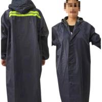 华达呢防水耐磨雨衣成人徒步旅行风衣男女式拉链长款连体全身雨披 普通长衣蓝色(按扣门禁+普通帽沿)