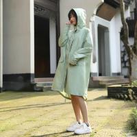 韩版日式女生女孩风衣旅行骑车电动车徒步学生可爱防暴雨雨衣雨披 绿色白膜 L