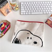 韩国小樱桃刺绣拼色帆布外单化妆包手拿包收纳包可爱小包包杂物包 史努比狗头化妆包