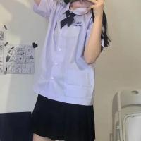 学院风泰国校服JK淡紫短袖学生衬衫初恋百搭圆领娃娃领上衣少女 淡紫色衬衣（不含领结） S 90斤以内