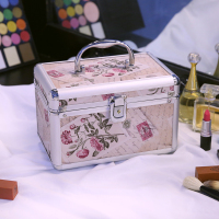 【铝合金带锁】化妆箱手提双层大容量便携化妆包专业化妆品收纳盒 米色信纸（长23高15）钥匙锁