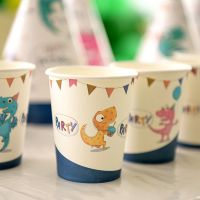 恐龙主题生日派对一次性餐具儿童生日装饰 场景布置周岁生日布置 蓝色恐龙杯子 6人