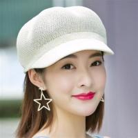 帽子女夏天八角帽透气贝雷帽春季出游防晒遮阳草帽时尚英伦鸭舌帽 乳白色 可调节