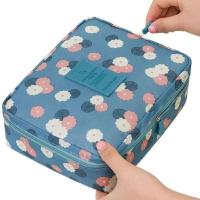 便携化妆包大容量手提洗漱包韩版可折叠防水旅行包包多功能化妆包 方包蓝色雏菊