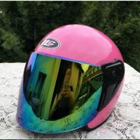 双镜片安全帽头盔男女电动车头盔防紫外线防晒头盔春秋冬季半盔 粉色炫彩镜片+透明镜片 均码