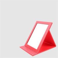 镜子折叠化妆镜大号台式梳妆镜高清便携镜子小书桌宿舍PU皮随身镜 红色鳄小号(镜面加厚