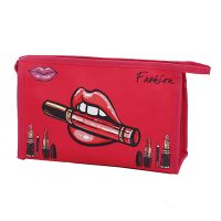 大容量化妆包小简约手拿化妆袋韩国可爱便携收纳包迷你防水中包 红色底口红大嘴唇