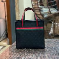 日韩时尚女士手提袋上班族多功能饭袋补妆护肤品收纳化妆包洗漱包 条纹方型黑色