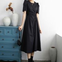 法式复古赫本风黑色圆领连衣裙腰部抽褶设计感修身可盐可甜仙女裙 黑色 收藏关注店铺优先发货 S 【95】