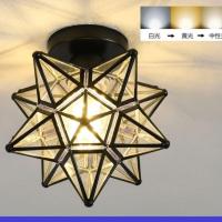 北欧入户玄关灯走廊过道灯轻奢钻石阳台衣帽间吸顶灯卧室星星灯具 黑透明20cm 送三色led泡(明装暗装都配)