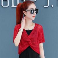 两件套】吊带裙子套装新款夏季收腰显瘦女装韩版网纱连衣裙两件套 单件短袖上衣红色 S 【85-100斤】