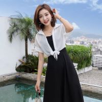 配吊带裙的小披肩短袖雪纺夏季女士薄款短款度假外套裙子外搭短装 白色[优品质量] S