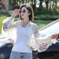 夏季新款防晒衫冰丝开车骑行沙滩巾斗篷披肩袖套绣花雪纺轻薄韩版 米白色