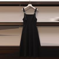 单/大码女装2021秋季新款胖妹妹时尚衬衫遮肚显瘦连衣裙女两件套 单背带裙 M [建议80-100斤]