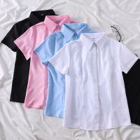 2021夏季新款短袖白衬衫女韩版修身职业装工装大码打底衬衣长袖女 白色短袖(胸部带暗扣) 纯白 S