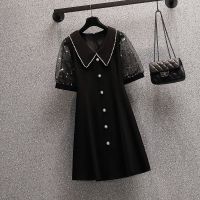 大码女装胖妹妹夏装2021年新款女赫本风气质遮肉显瘦娃娃领连衣裙 黑色 M 推荐【80-100斤】