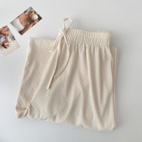 冰丝裤子女夏薄款宽松显瘦百搭高腰阔腿裤垂感拖地长裤2021新款 289杏色 无口袋/裤脚无缝线 2XL [建议135-1