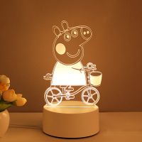 3D小夜灯床头灯LED台灯插电卧室婴儿喂奶创意生日礼物送情人闺蜜[7月20日发完] 佩奇骑单车 单色暖光按钮开关