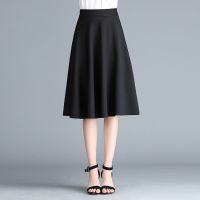 [薄]夏季新款半身裙女长款高腰韩版黑色裙子显瘦大码百搭a字裙 黑色[65cm][无口袋] M 80-90斤