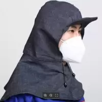 披肩帽子防尘劳保帆布牛仔披风帽男防尘劳保用品打磨披肩工作粉男 深蓝色披肩帽1个