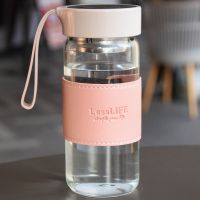 大容量玻璃杯男女学生用可爱便携防烫耐高温水杯带提绳茶漏杯子 红色480ML 单杯