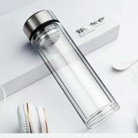 水杯男双层透明玻璃杯防烫泡茶杯耐高温杯水杯双层隔热车载用茶杯 双层加厚底350ML钢本色