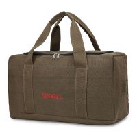 复古时尚大容量帆布旅行包女手提百搭行李包男短途打工出差旅游包 帆布 卡其色 小号