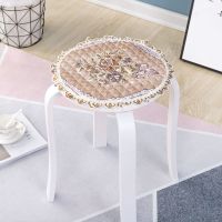 欧式蕾丝圆凳垫圆凳子套罩转椅套罩松紧带绑带款四季通用 咖花提花小花边圆形 直径28cm