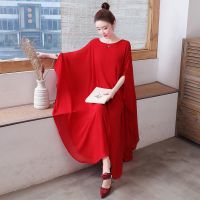 白色禅舞服古琴古筝演出服中国风仙气飘逸雪纺连衣裙禅意茶服长裙 大红色+红裤 [优质面料 舒适透气] M 90斤-105斤